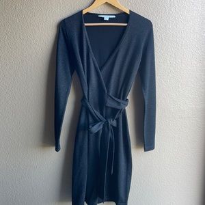 DVF Diane Von Furstenberg Black Metallic Wrap Dress S